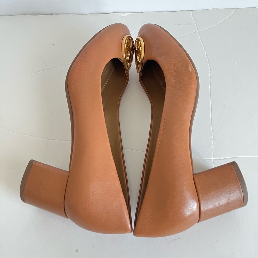 Tory Burch Tan Leather Block Heel Pumps Size 7.5 - Picture 6 of 11